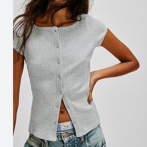 Free People intimately nwt grey gray most wanted Ribbed Button-Up cardi Top S